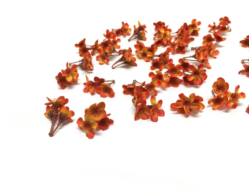 Corsage Wedding Artificial Flowers Hair Accessory Flower Crown Silk Flowers Millinery Artificial ORANGE WAXFLOWER Clusters- 35 Pieces