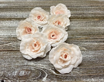 7 Artificial IVORY Blush Pink Roses - Silk Flowers, Artificial Flowers, Flower Crown, Millinery, Wedding, Hair Accessories, Corsage, Bouquet