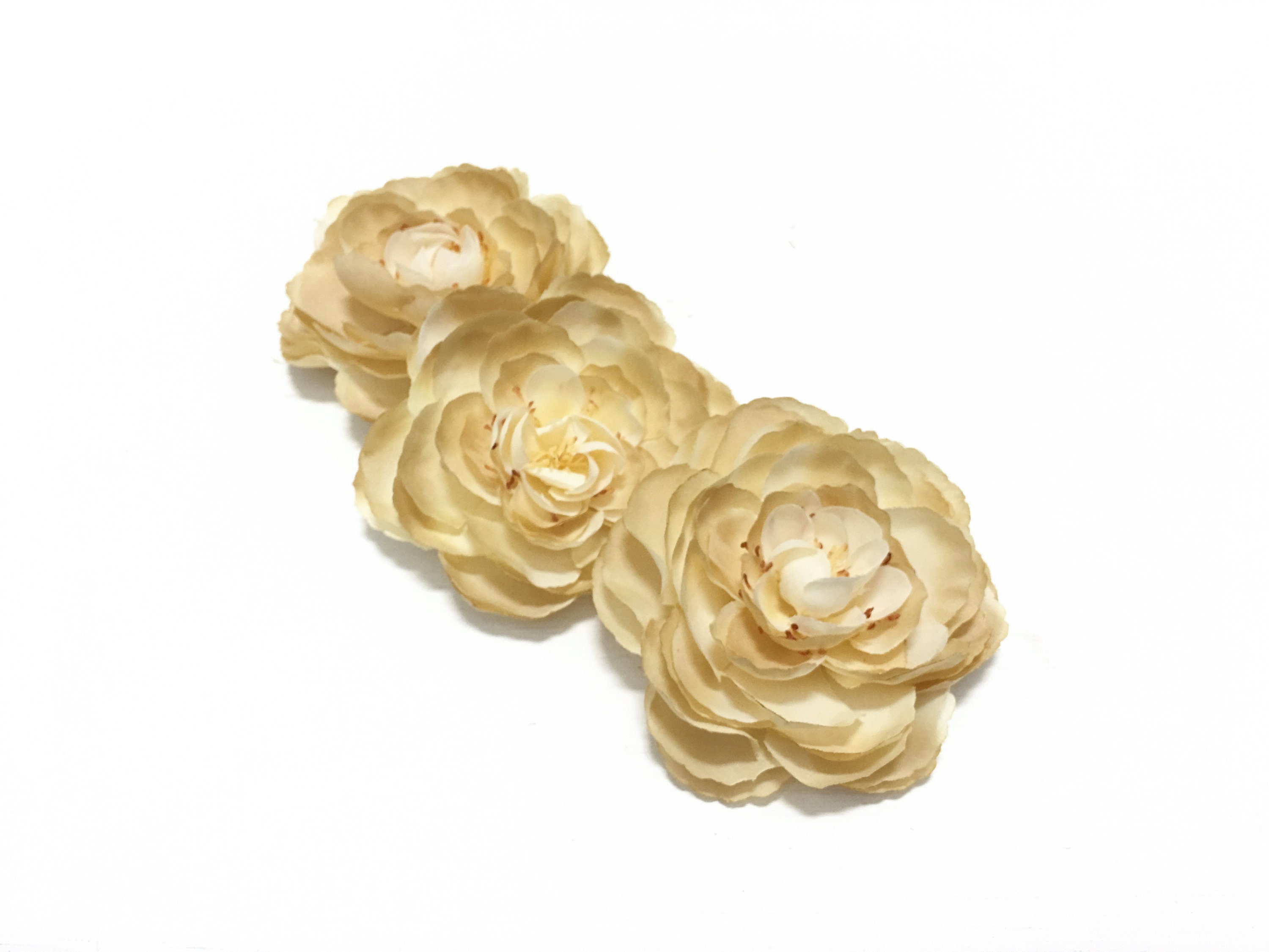 3 Beige Gold Artificial Ranunculus Flowers - Artificial Flowers, Hair ...
