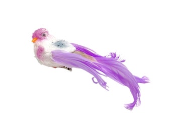 Artificial Decorative Fuzzy Lavender Feather Bird Clip - Craft Embellishment, Home Decor, Christmas Decoration, Ornament, Wedding, Bird Cage