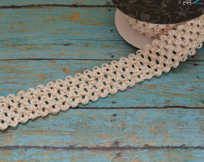 IVORY ELASTIC Waffle Crochet Ribbon 2 Yards X 1.5 Inches for Crafts ...