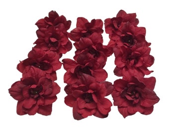 12 RED Artificial Delphinium Blossoms - 3 Inches - Artificial Flowers, Silk Flowers, DIY Wedding Flowers, Hair Accessories, Flower Crown