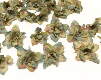 30 Delphinium Buds in Khaki Blue Green - Silk Flowers, Artificial Flowers, Flower Crown, Hair Accessories, Millinery, Tutu, Corsage, Wedding