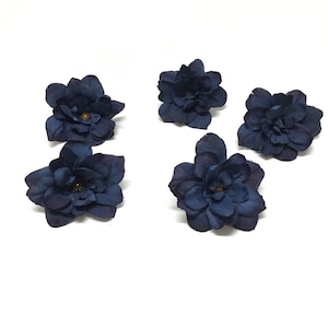 5 flores de Delphinium azul marino - flores artificiales, flores de seda, sombrerería, corona de flores, tutú, accesorios para el cabello, ramillete, carta de flores
