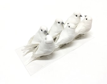 6 Decorative Artificial BLEMISHED White DOVES On CLIPS -Craft Birds, Home Decor, Christmas Decorations, Wedding Birds, Hair Accessories, Hat