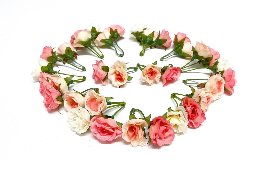 34 Tiny Artificial Pink and Cream Sweetheart Roses MINIATURE Roses ...