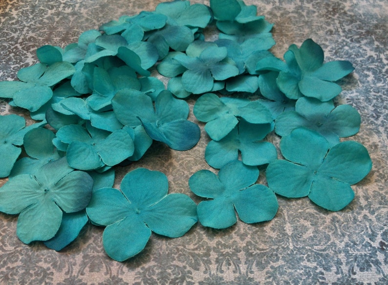 TURQUOISE Hydrangea Blossoms 50 Pcs Artificial Flowers, Silk Flowers, Flower Crown, Millinery, Scrapbooking, Wedding image 5