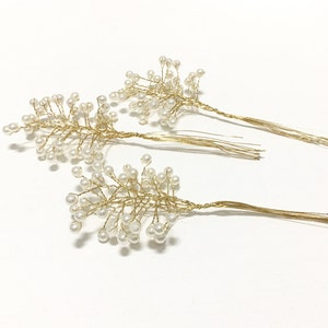 3 Sets 6mm CREAM GOLD Pearl Picks Artificial Flowers, Wedding Picks, Flower Crown, Hair Accessory, Millinery, Bouquet, Wedding, Scrapbook image 4