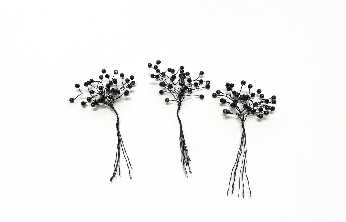 3 Sets Black Wired Bead Picks Artificial Flowers Wedding Etsy UK