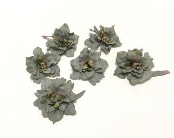 6 Dusty Blue Gray Green Delphinium Blossoms - ALMOST 2.75 Inches - Artificial Flowers, Silk Flowers Hair Accessories, Flower Crown, Corsage