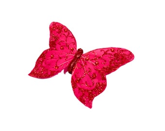 Jumbo FUCHSIA Glitter Butterfly - Artificial Butterfly, Hair Accessories, DIY Wedding, Christmas Decoration, Ornament, Baby Shower, Wreath