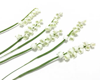 6 Plastic Lily of the Valley Flower Stems - Artificial Flowers, Greenery, Filler, Wedding Flowers, Millinery, Hair Accessories, Tutu, Hat