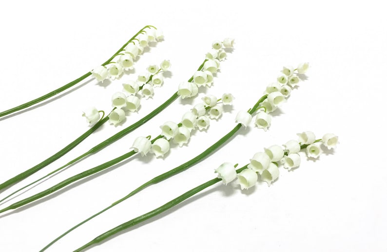 6 Plastic Lily of the Valley Flower Stems Artificial Flowers, Greenery, Filler, Wedding Flowers, Millinery, Hair Accessories, Tutu, Hat image 1