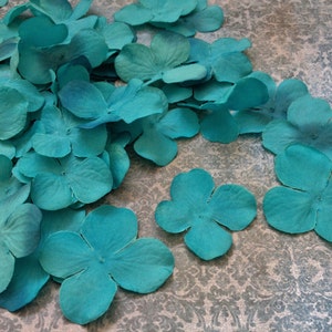 TURQUOISE Hydrangea Blossoms 50 Pcs Artificial Flowers, Silk Flowers, Flower Crown, Millinery, Scrapbooking, Wedding image 2