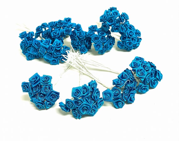 144 Tiny Turquoise Ribbon Roses - Flower Crown, Flower Letters, Artificial Flowers, Silk Flowers, Hair Accessories, Millinery, Tutu, Hat