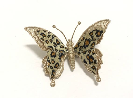 1 Jumbo Gold Animal Print Glitter Butterfly On Clip 7 Inches Artificial Butterfly Hair Accessories Diy Wedding Christmas Decoration