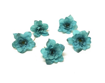 5 TURQUOISE Delphinium Blossoms - Aqua Blue Green, Artificial Flowers, Silk Flowers, Millinery, Flower Crown, Millinery, Hair Accessories