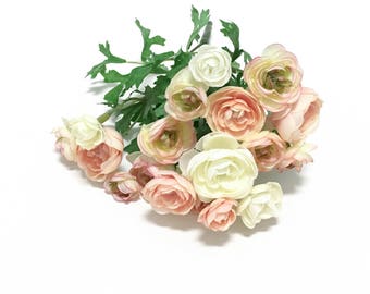 PINK and CREAM Artificial Mini Ranunculus Bush - Artificial Flower Bush, Silk Flowers, Flower Crown, Hair Accessories, Millinery, Tutu, Hat