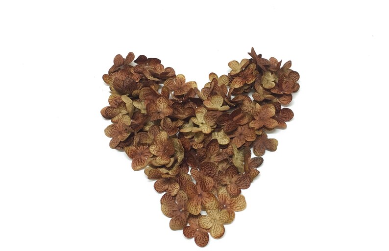 Artificial Flower Petals 80 Artificial Hydrangea Blossoms in Deep Brown- Silk Flowers Embellishments Millinery Wedding Hair Accessories