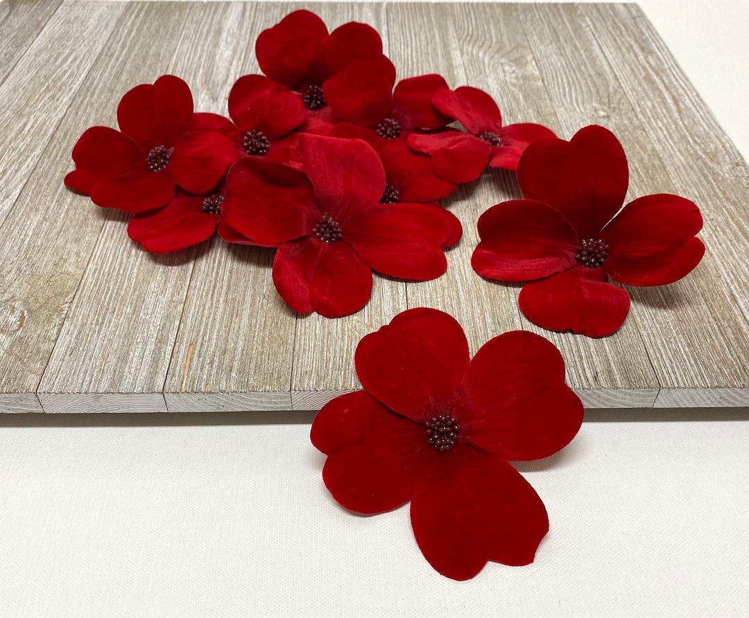 16 Velvety Red Dogwood Blossoms BLEMISHED Artificial Flowers, Silk