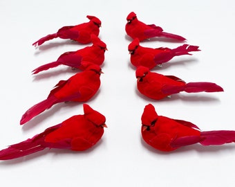 Large BLEMISHED Artificial Decorative Red Cardinal Birds - Craft Embellishment, Christmas Decoration, Wreath, Bird Nest, Party Supplies