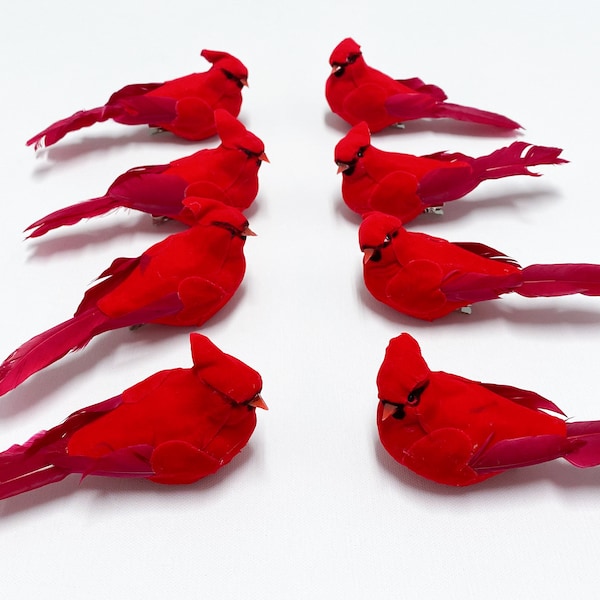 Large BLEMISHED Artificial Decorative Red Cardinal Birds - Craft Embellishment, Christmas Decoration, Wreath, Bird Nest, Party Supplies