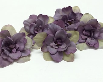 5 Delphinium Blossoms in Purple Accented With Khaki Beige - Artificial Flowers, Silk Flowers, Flower Crown, Hair Accessories, Scrapbooking
