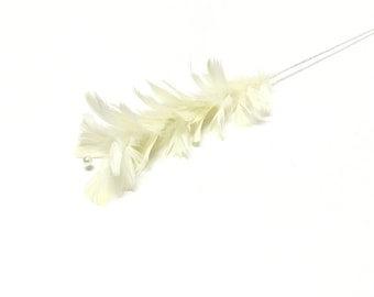 Decorative Goose Feather Floral Stem in CREAM with PEARLS - Artificial Flower Spray - Feather Flower Spray