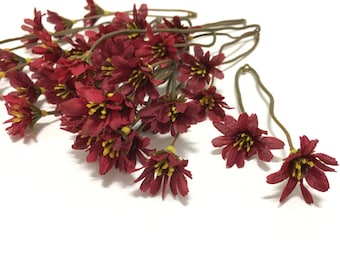 One Set RED Artificial Wild Daisy Stems - Flower Crown, Halo, Wildflowers, Artificial Flowers, Silk Flowers, Wedding Flowers, Hair Accessory