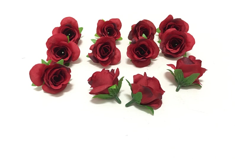 Millinery DIY Wedding 12 Miniature Artificial BURGUNDY RED Roses- Artificial Flowers Hair Accessory Flower Crown Corsage Silk Flowers