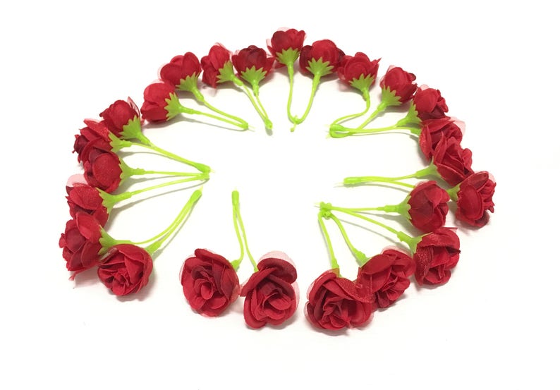 24 RED Artificial Sweetheart Roses MINIATURE Roses Silk Etsy