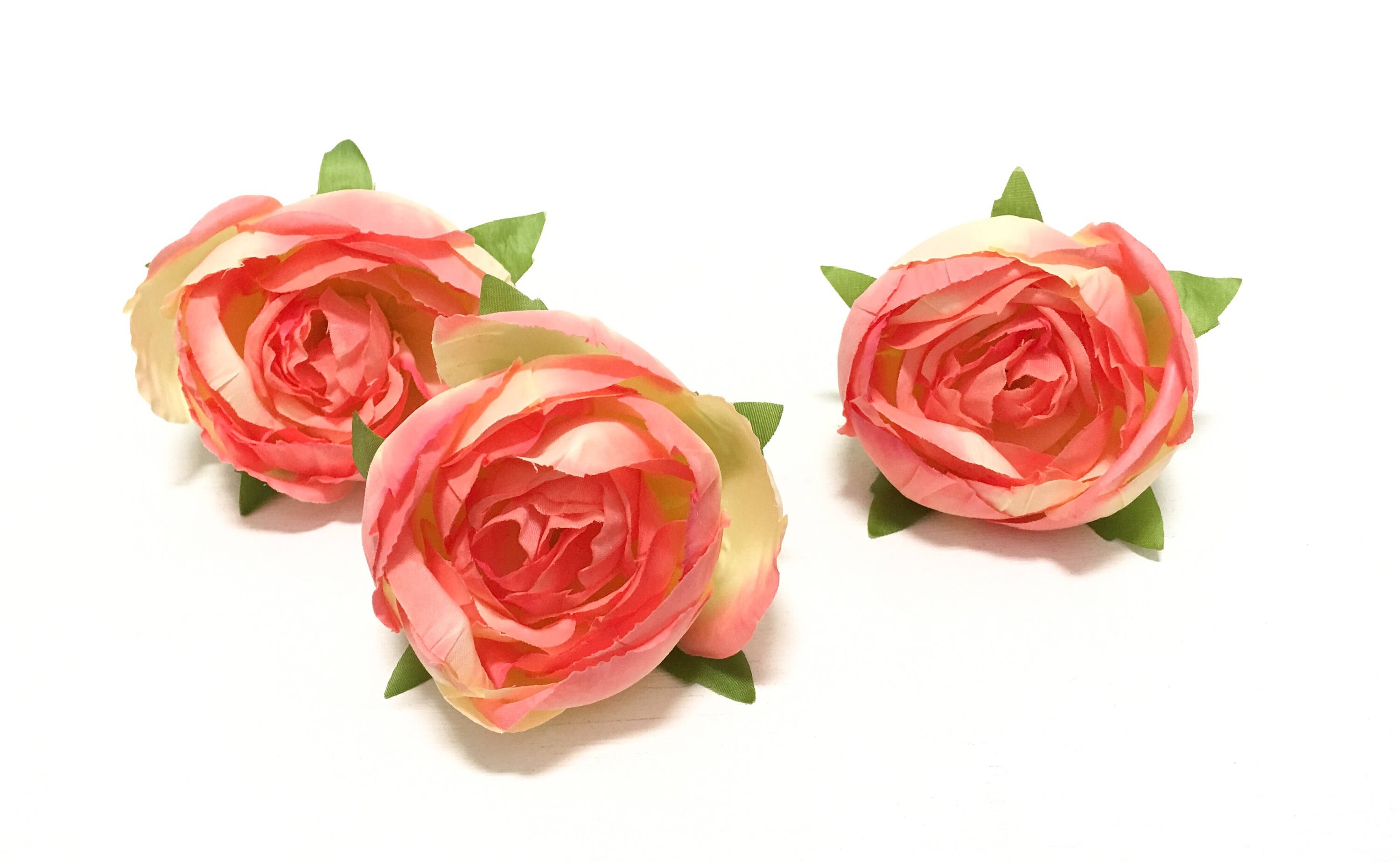 3 CORAL CREAM Artificial Cabbage Roses- Artificial Flowers, Silk ...