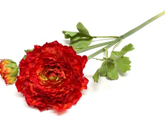 RED Artificial Ranunculus Spray - Bouquet, Artificial Flower, Silk Flower, Wedding, Millinery, Hair Accessory, Flower Arrangement