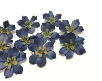 12 BLUE Delphinium Blossoms - Artificial Flowers, Silk Flowers, Wedding, Flower Crown, Hair Accessories, Millinery, Halo, Boutonnière, Hat