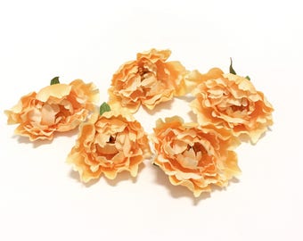 5 Small Yellow Orange Artificial Peonies- Artificial Flowers, Silk Flowers, Hair Accessory, Millinery, Tutu, Flower Crown, Corsage, Bouquet