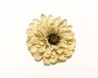 Jumbo Artificial Cream Yellow Zinnia - OOAK Artificial Flower, Silk Flower, Hair Accessories, Flower Crown, Millinery, Hat, Wedding Flowers