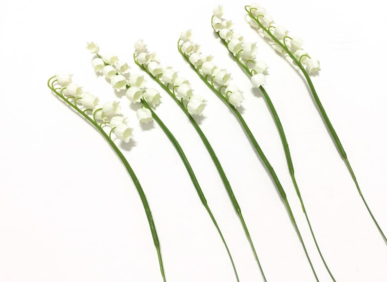 6 Plastic Lily of the Valley Flower Stems Artificial Flowers, Greenery, Filler, Wedding Flowers, Millinery, Hair Accessories, Tutu, Hat image 3