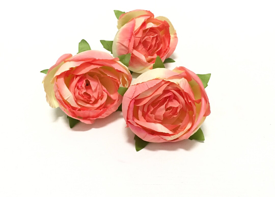 3 CORAL CREAM Artificial Cabbage Roses- Artificial Flowers, Silk ...