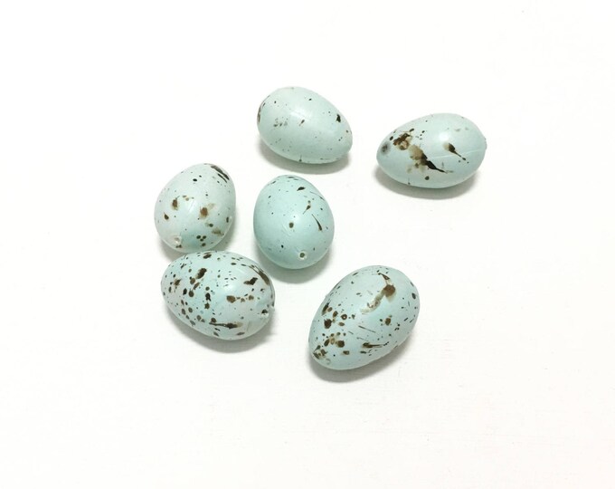6 Artificial Aqua Blue Green Bird Eggs With Brown Speckles Artificial