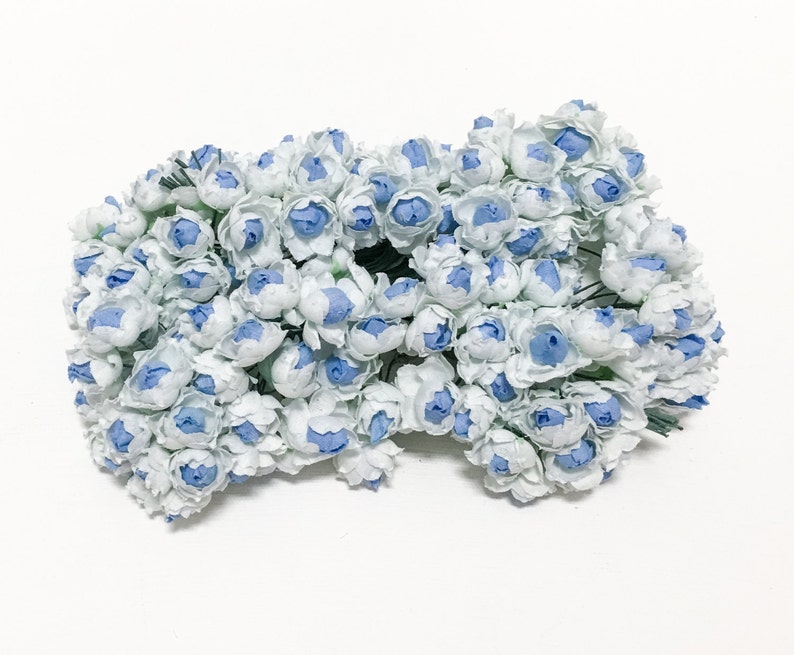 Flower Picks VERY SMALL FLOWERS 144 Small Roses in Blue and White Artificial Flowers
