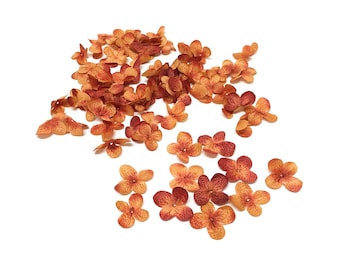 80 Rust Orange Artificial Hydrangea Blossoms - Scrapbooking, Artificial Flowers, Silk Flowers, DIY Wedding, Hair Accessories, Millinery