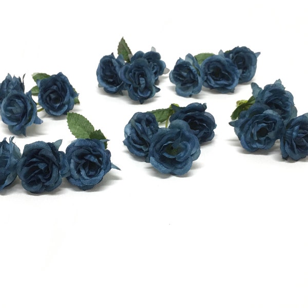 18 BLUE Mini Roses - Flower Crown, Artificial Flowers, Silk Flowers, Hair Accessories, DIY Wedding, Corsage, Millinery, Bouquet, Tutu