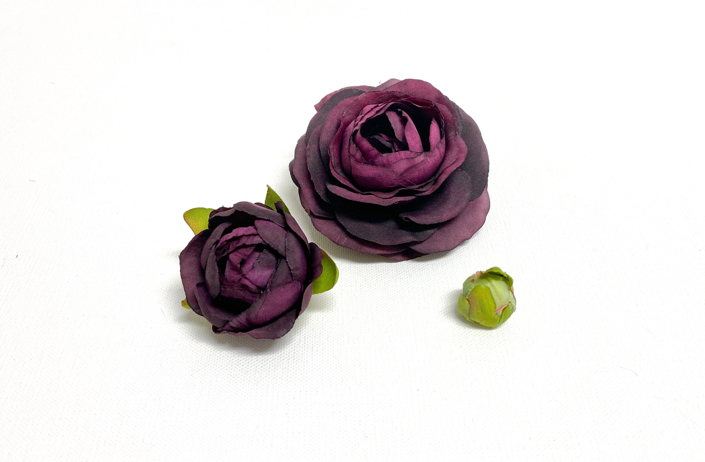 19 Dark Purple Fake Ranunculus, Real Touch Artificial Flowers,  Plum/eggplant, Handmade Home Decor, Make Florals Arrangement Bouquet 