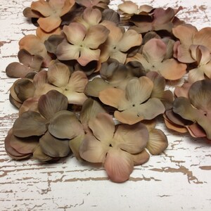 50 Dry Look Hydrangea Blossoms in Shades of Brown Artificial Flowers, Silk Flowers, Scrapbooking, Wedding, Flower Crown, Millinery image 4