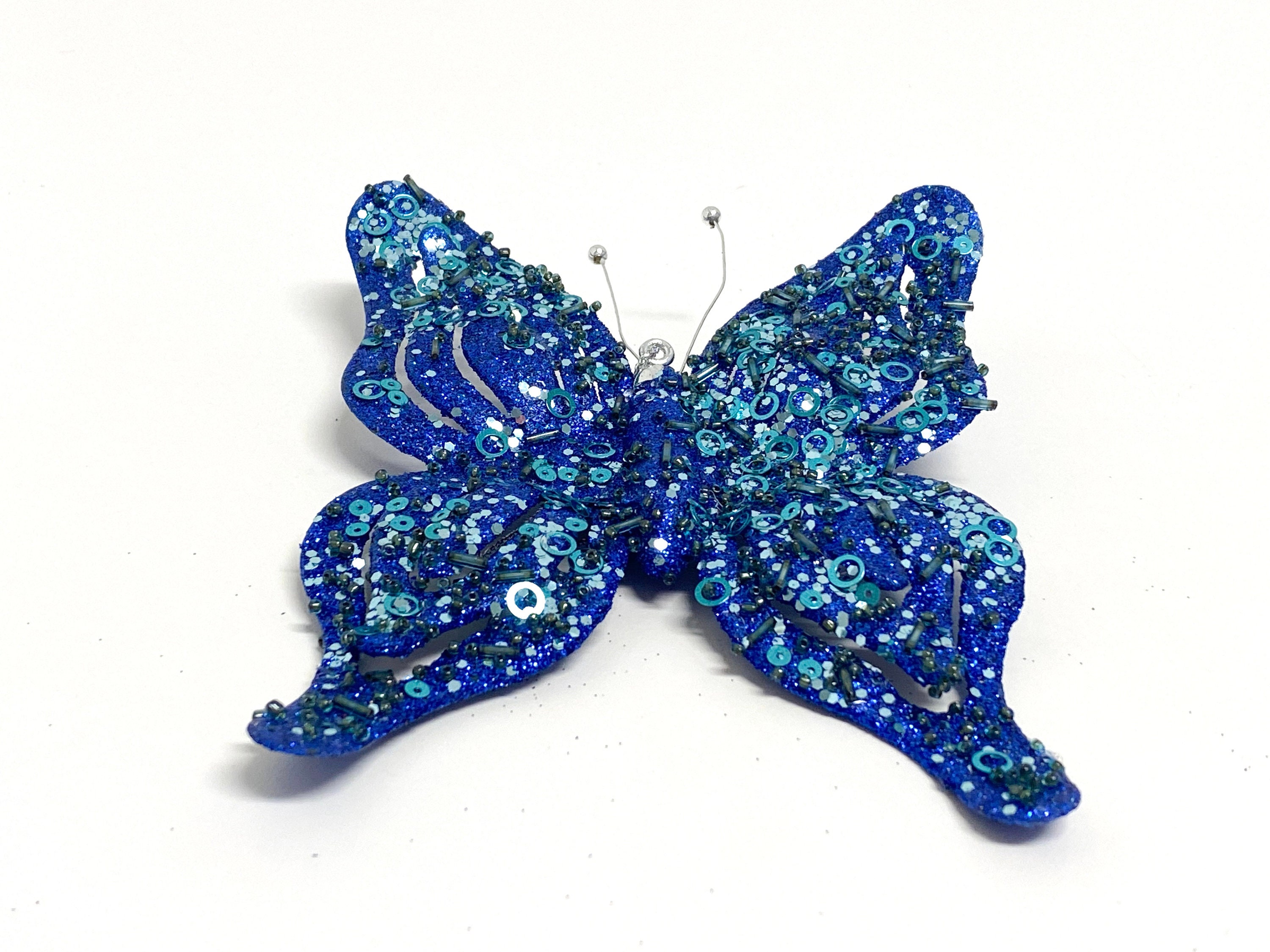 2 Big Blue Butterflies Feather Butterfly Artificial Butterfly Fake Butterfly  Embellishment Cake Topper Hairclip Nr 705 