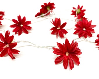 Red Daisy Fairy Flower String Lights - Artificial Flowers, Decorations, Wedding, Flower Arrangement