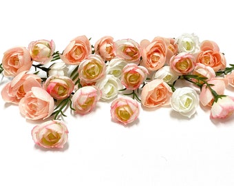 32 Artificial Ranunculus Shades of Pink and White - Artificial Flowers, Silk Flowers, Flower Crown, Hair Accessories, Corsage, Boutonniere