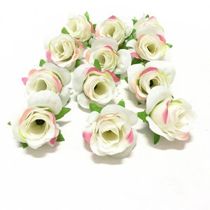 12 Miniature Artificial Pink and Cream White Roses- Artificial Flowers, Silk Flowers, Flower Crown, DIY Wedding, Hair Accessories, Millinery