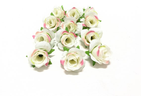 12 Miniature Artificial Pink and Cream White Roses Artificial | Etsy