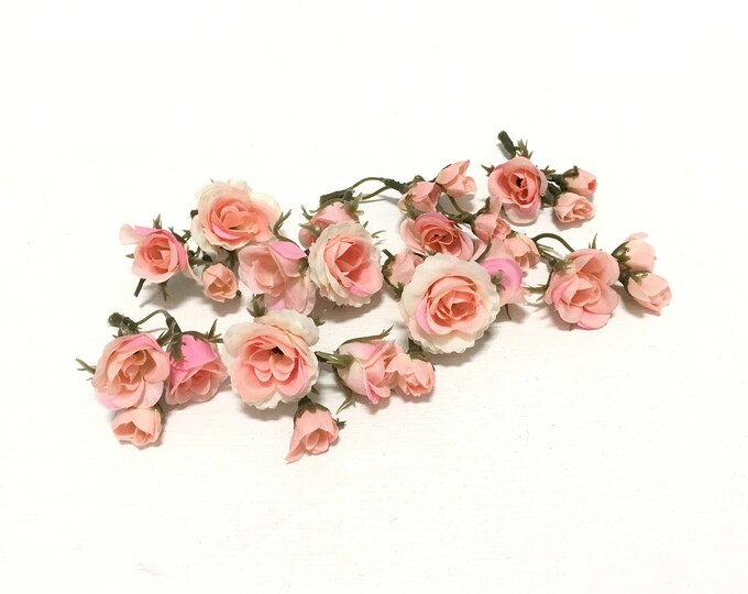24 TINY Peachy Pink Blush Mini Artificial Roses Silk Flowers ...
